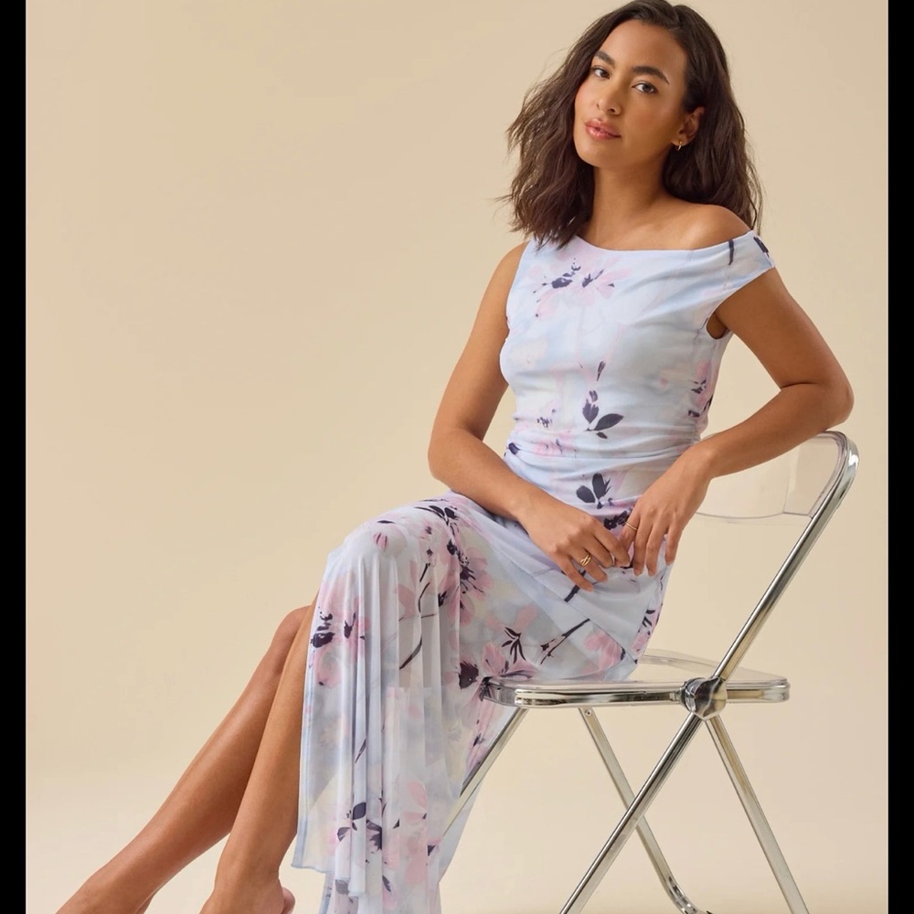 Altar'd State Pastel Blue One-Shoulder Floral Maxi Dress